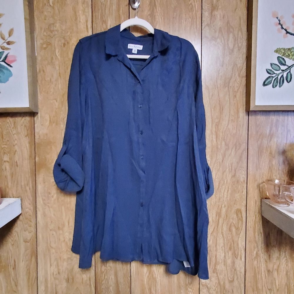 Kim Rogers Lagenlook Oversized Button Down Blouse Size M